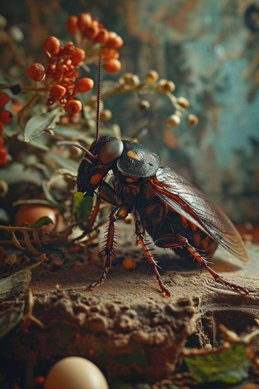 Creepy Humanoid Cockroach Laying Eggs in Vintage Studio