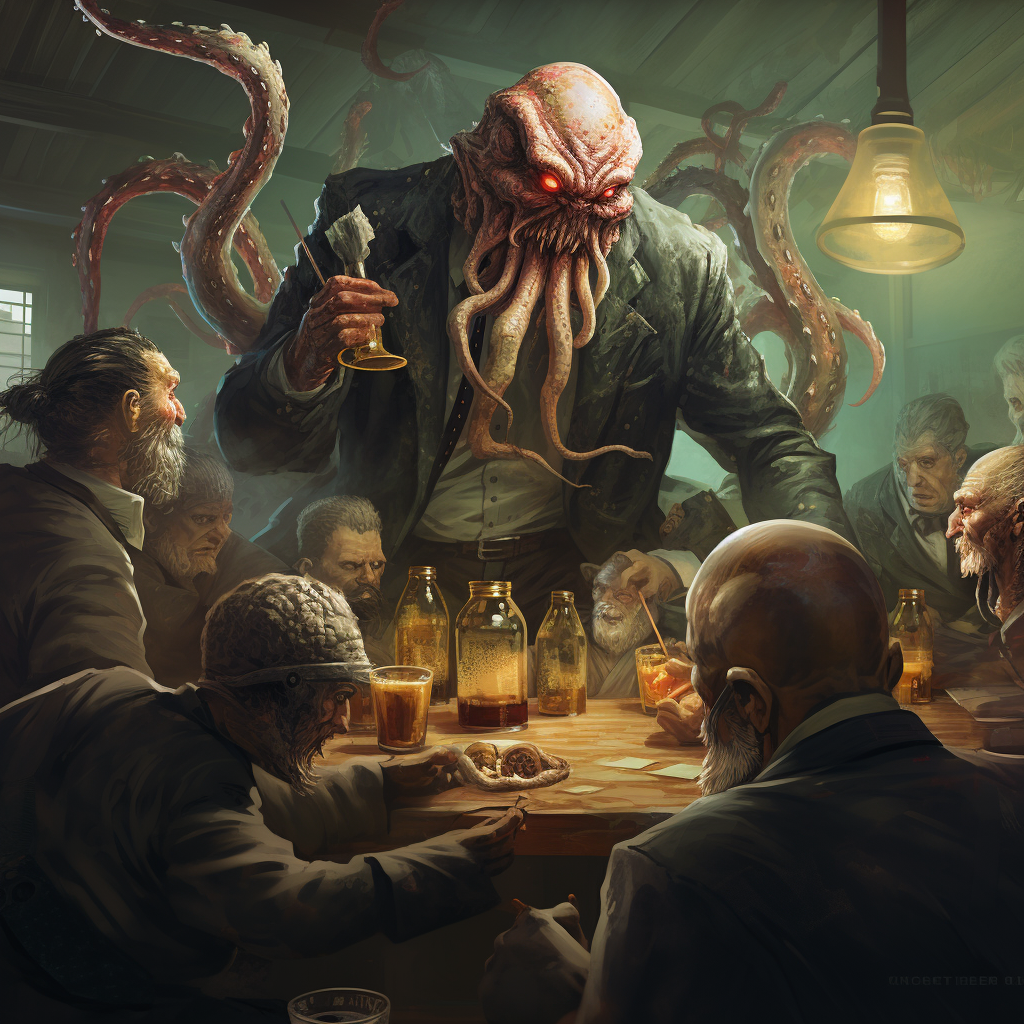 Creepy kraken observing businessmen and women