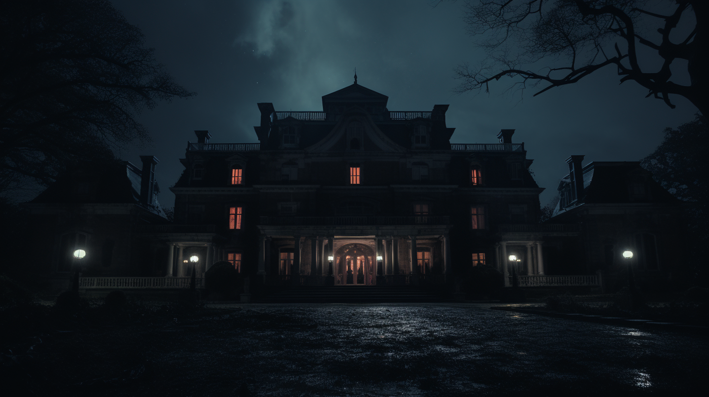 Creepy old mansion at night