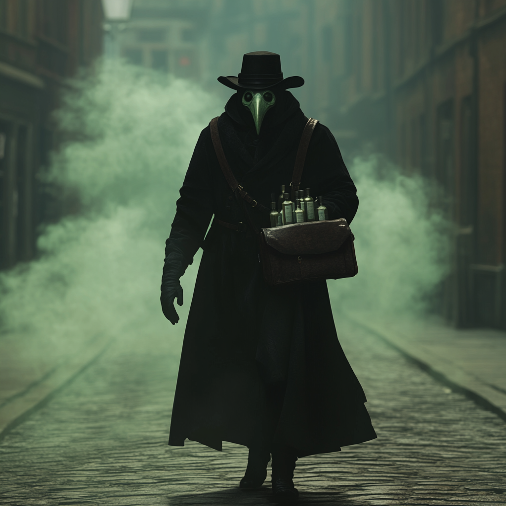 Creepy Plague Doctor Walking Town