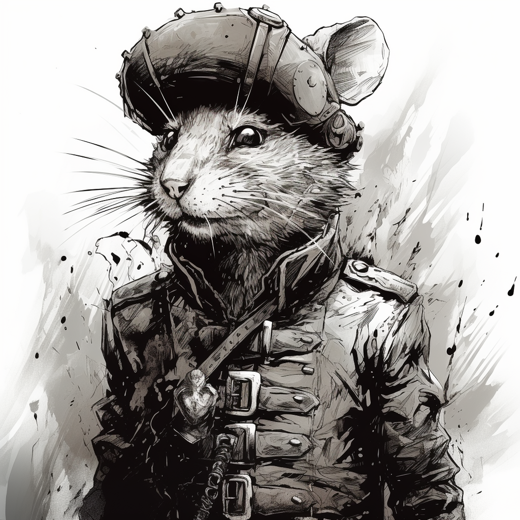 Creepy rat soldier ink illustration