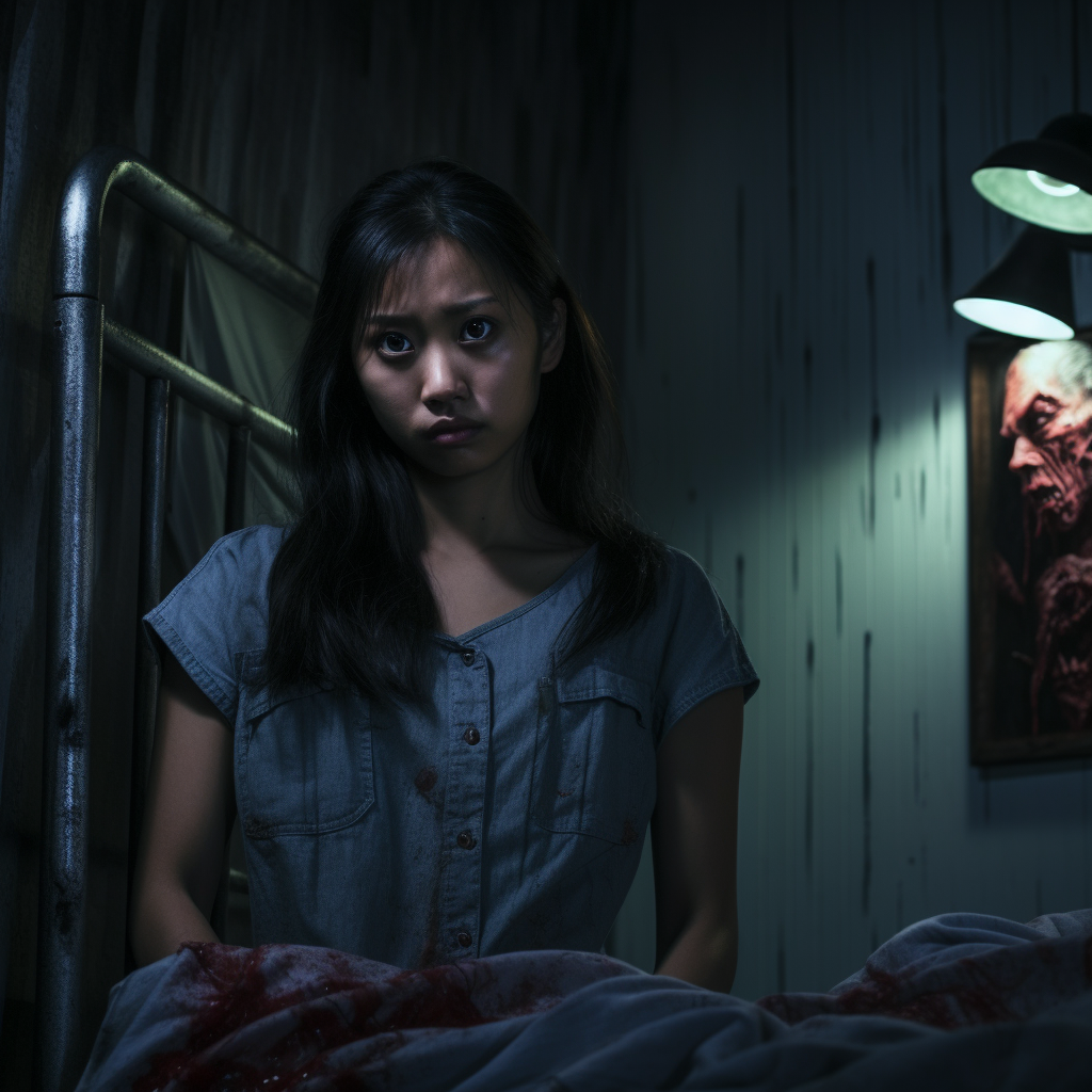 Creepy realistic Filipina in bedroom horror