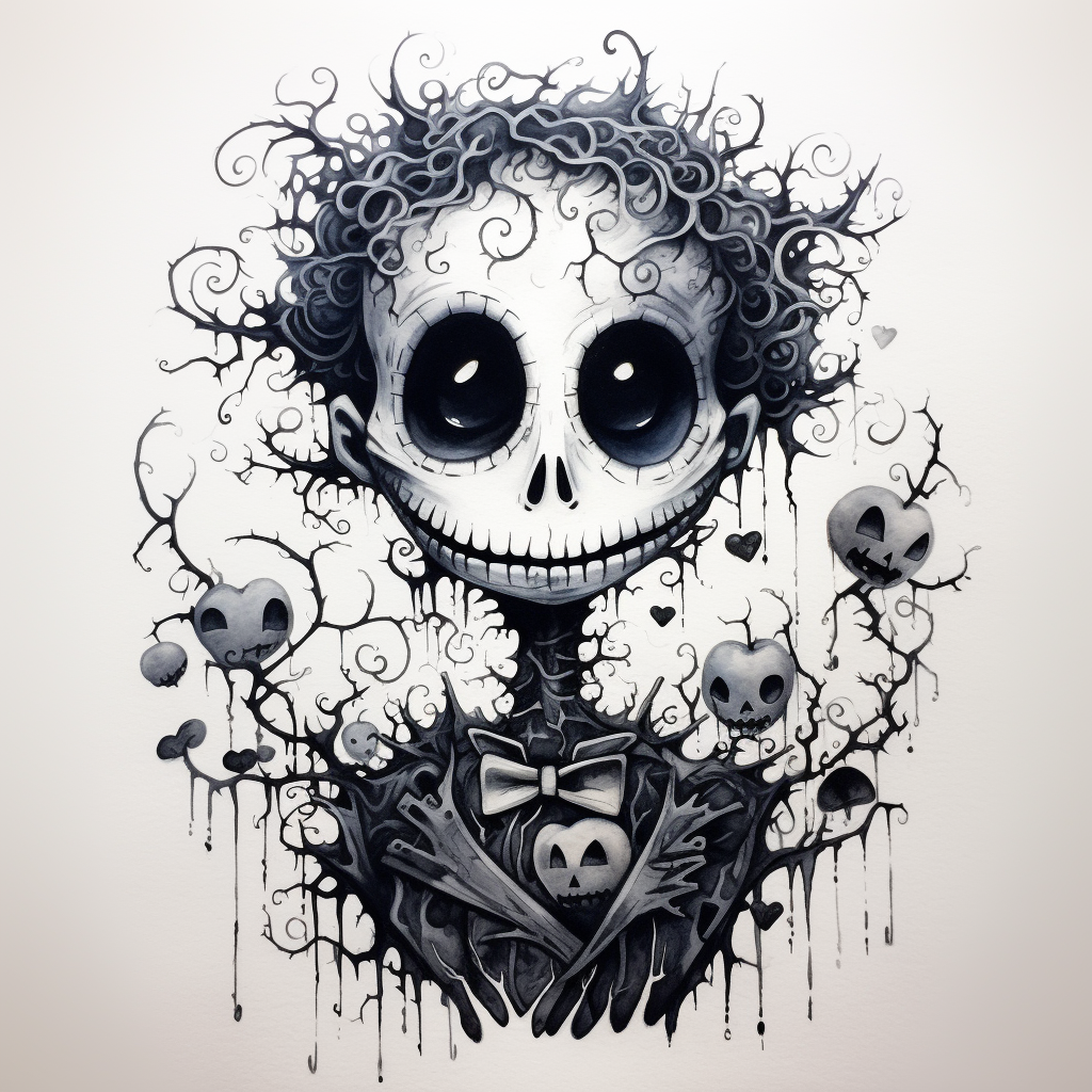 Creepy tattoo design in Tim Burton style