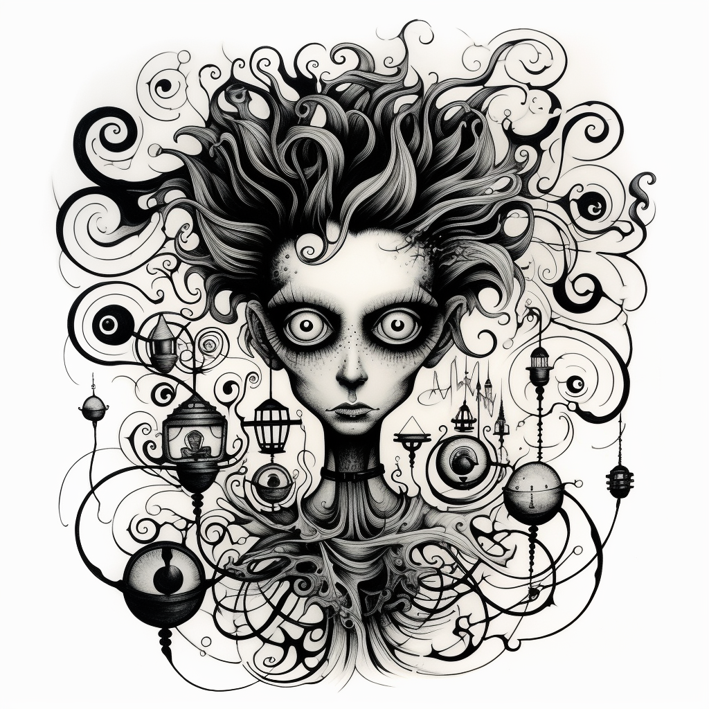 Creepy tattoo flash in Tim Burton style