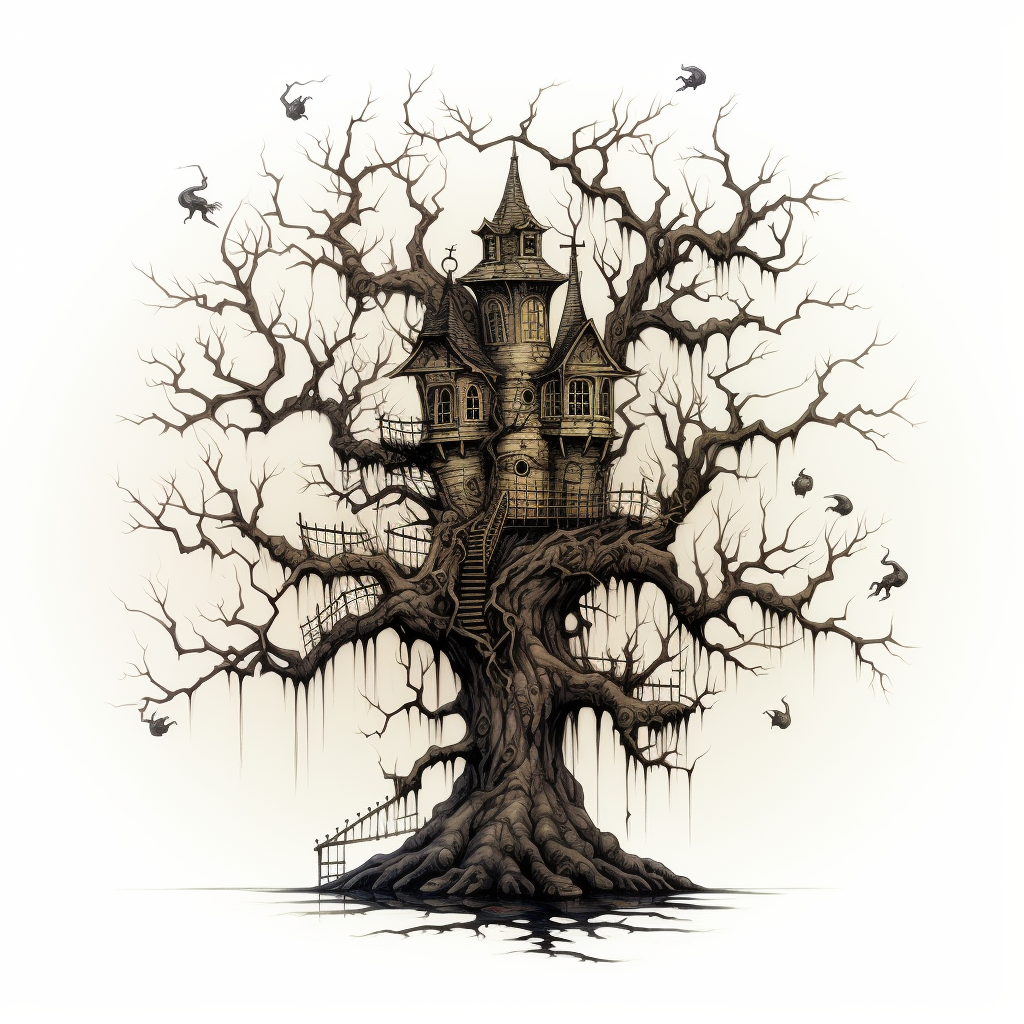 Creepy Witch Tree on White Background