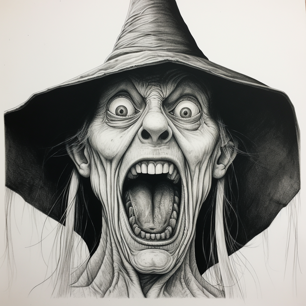 Creepy witch with wide mouth