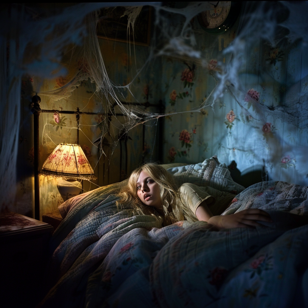 Blonde Woman in Creepy Bedroom