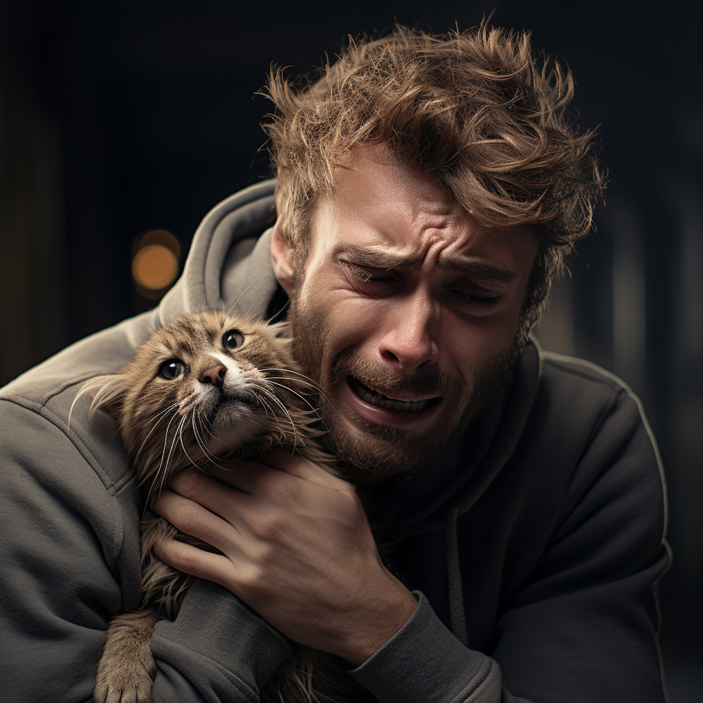 Creepy Cat Man Crying Mental Breakdown