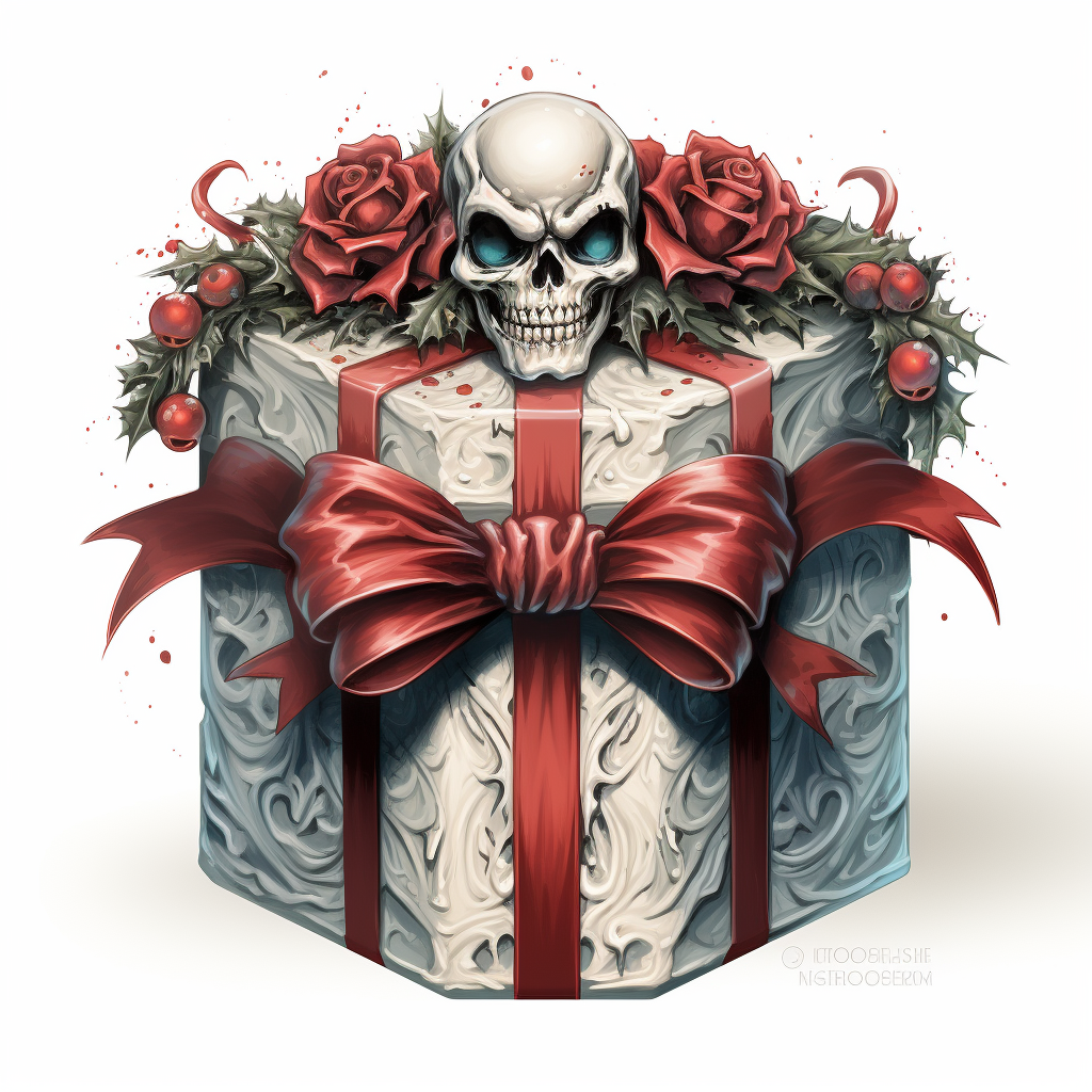 Spooky Christmas giftbox with horror illustration