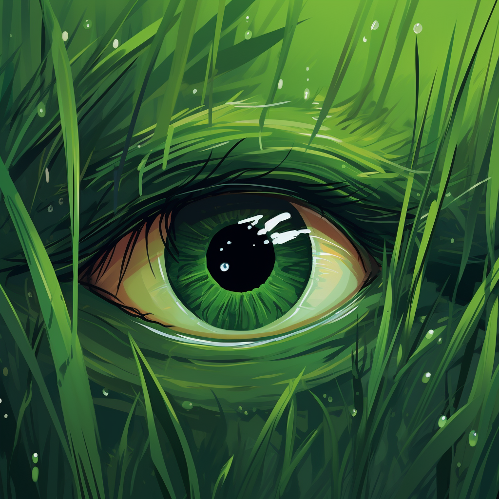 Bright green grass in creepy cartoon style