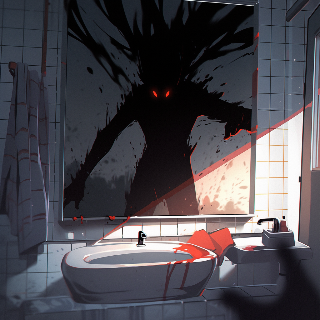 Creepy shadow in bathroom scene