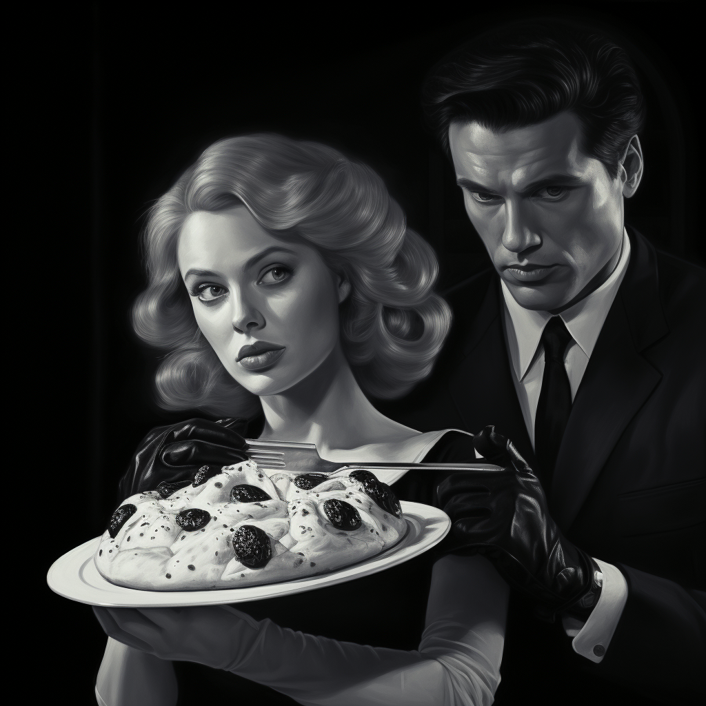 Crime and Pizza black and white photograph