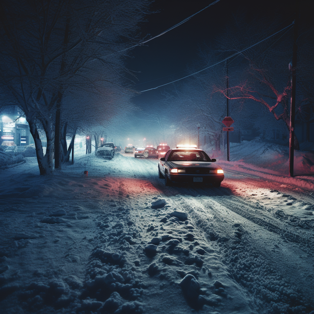 Crime scene during a snowstorm