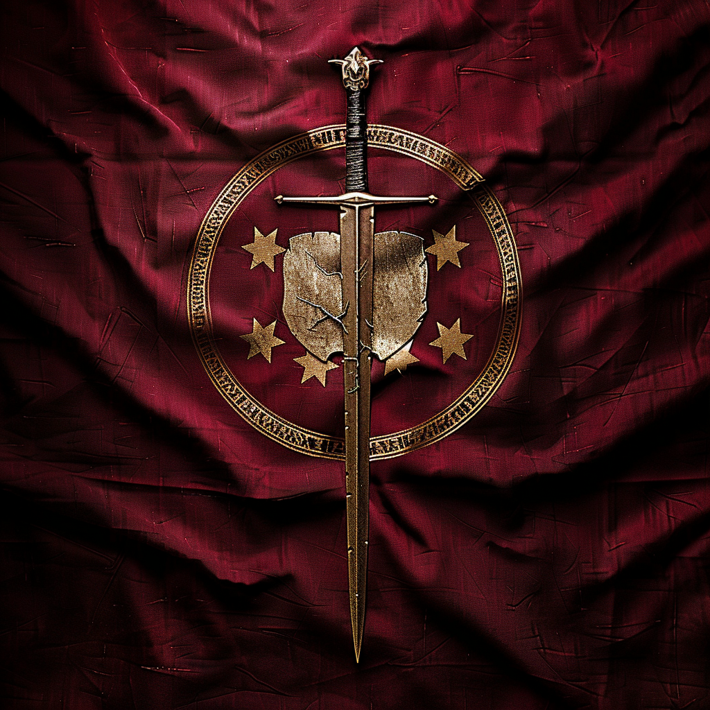 crimson flag emblem stars sword