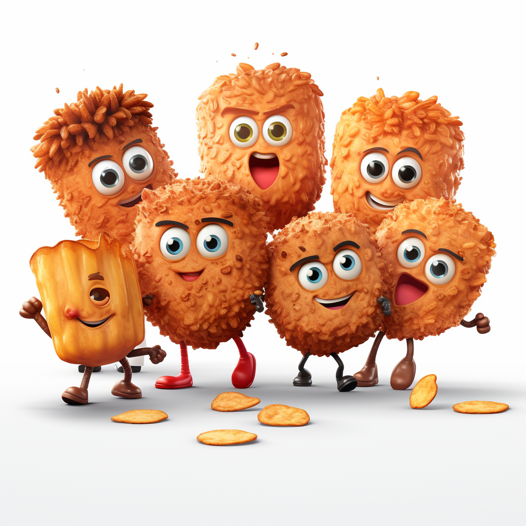 Animated crispy worker nuggets with eyes and legs