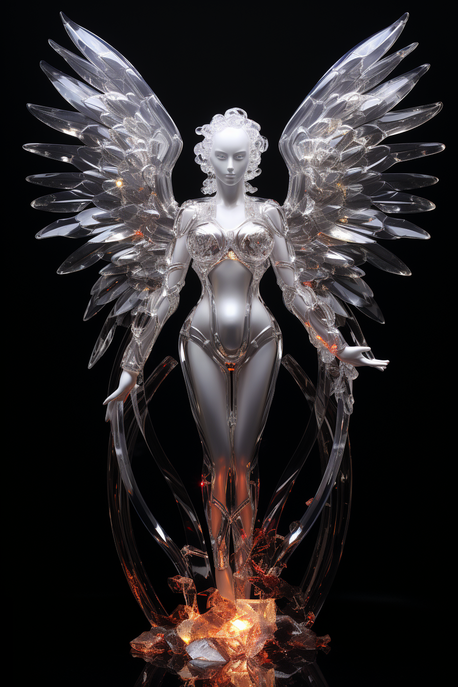 Image of a beautiful Cristal girl angel with sculptural abs and heavenly glow .