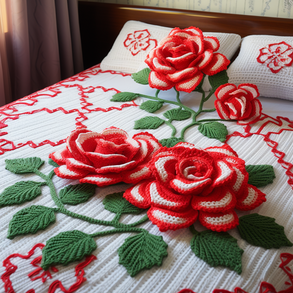 crochet bedsheet with large rose