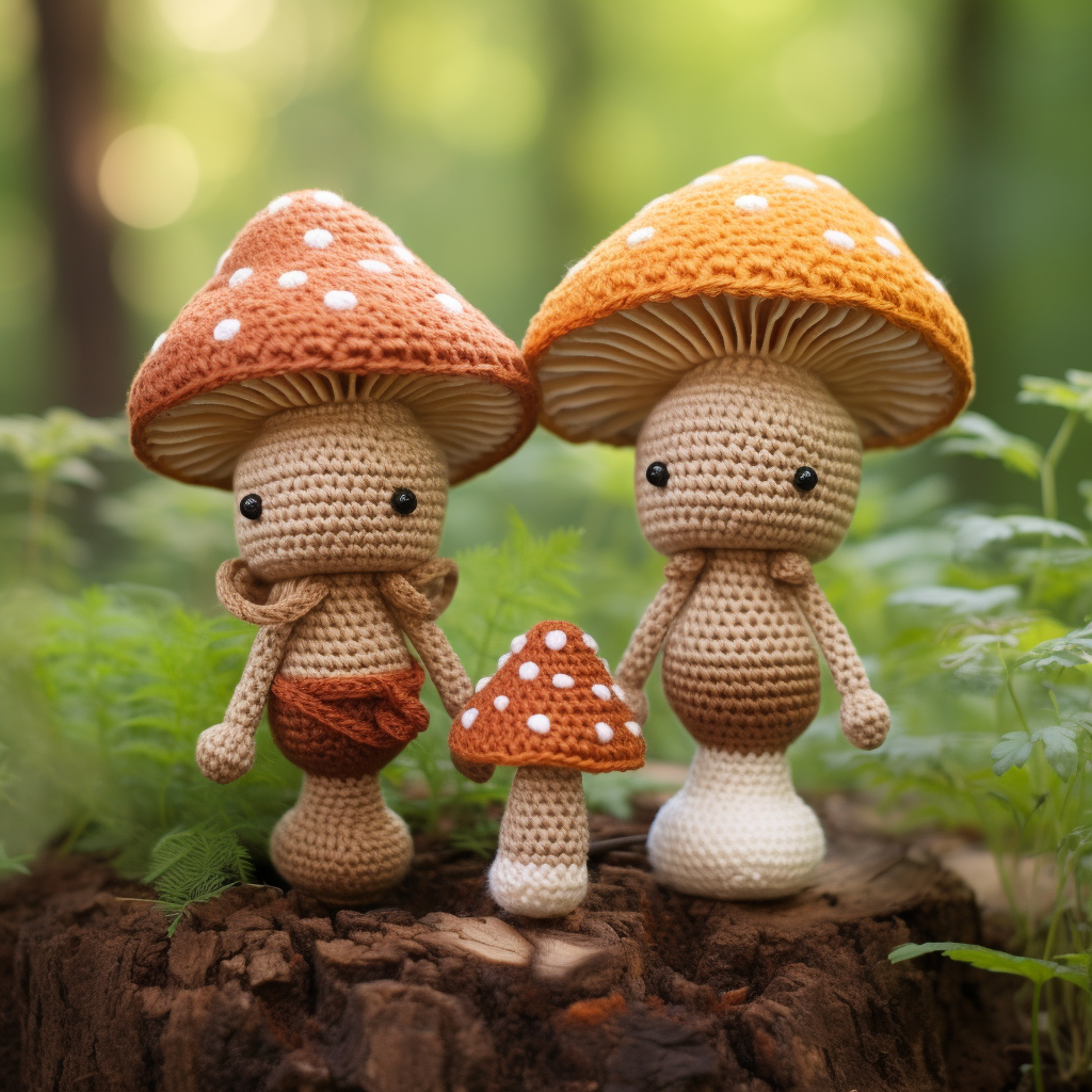 Colorful crochet mushroom toys