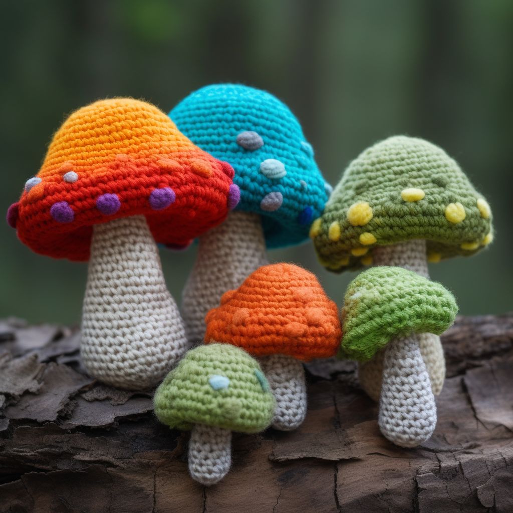 Vivid crochet mushroom toys