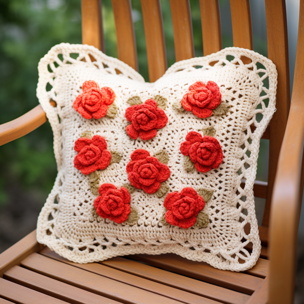 Crochet Roses Heart Square Pillow Chair