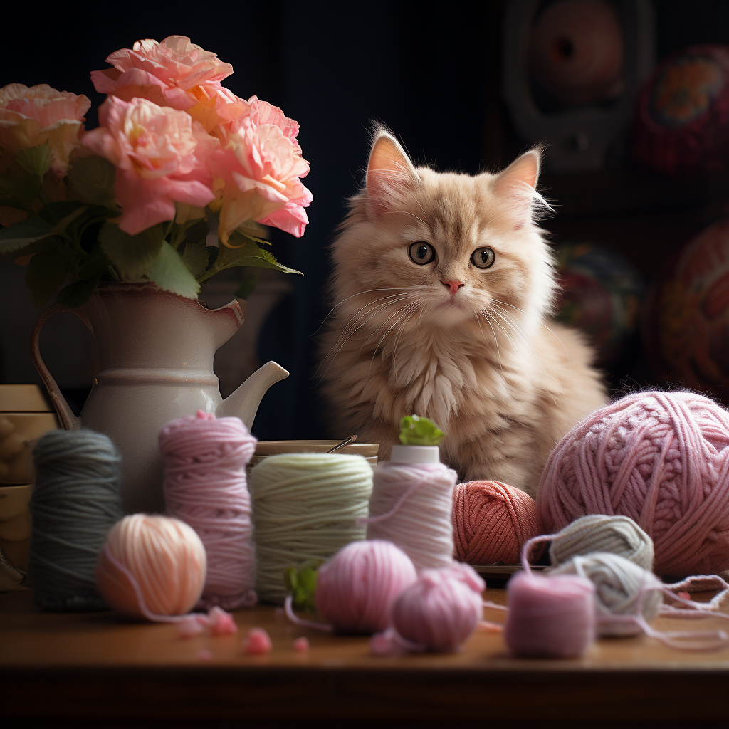 Crocheted Kitten on Table