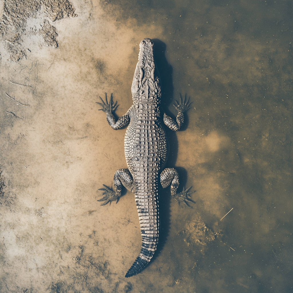 Crocodile swimming in dirty water