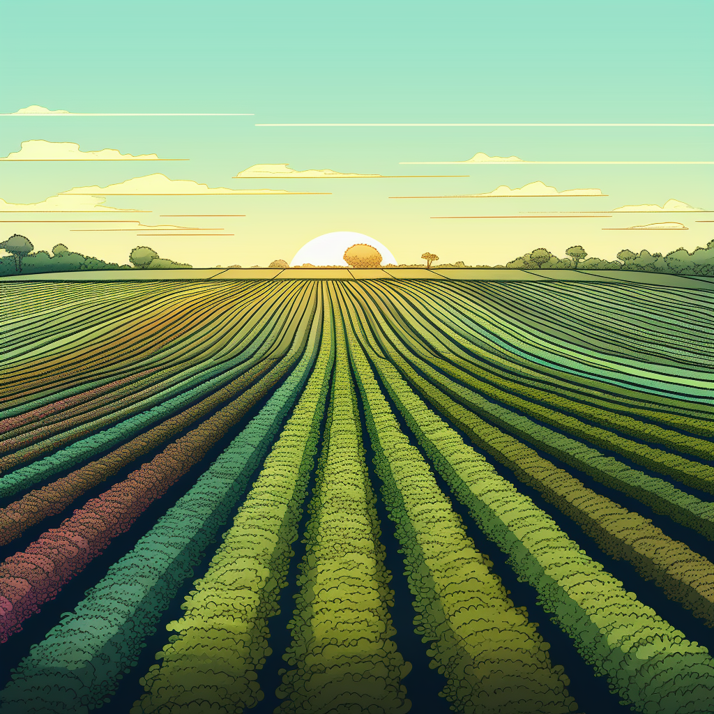 Rows of crops in digital line art