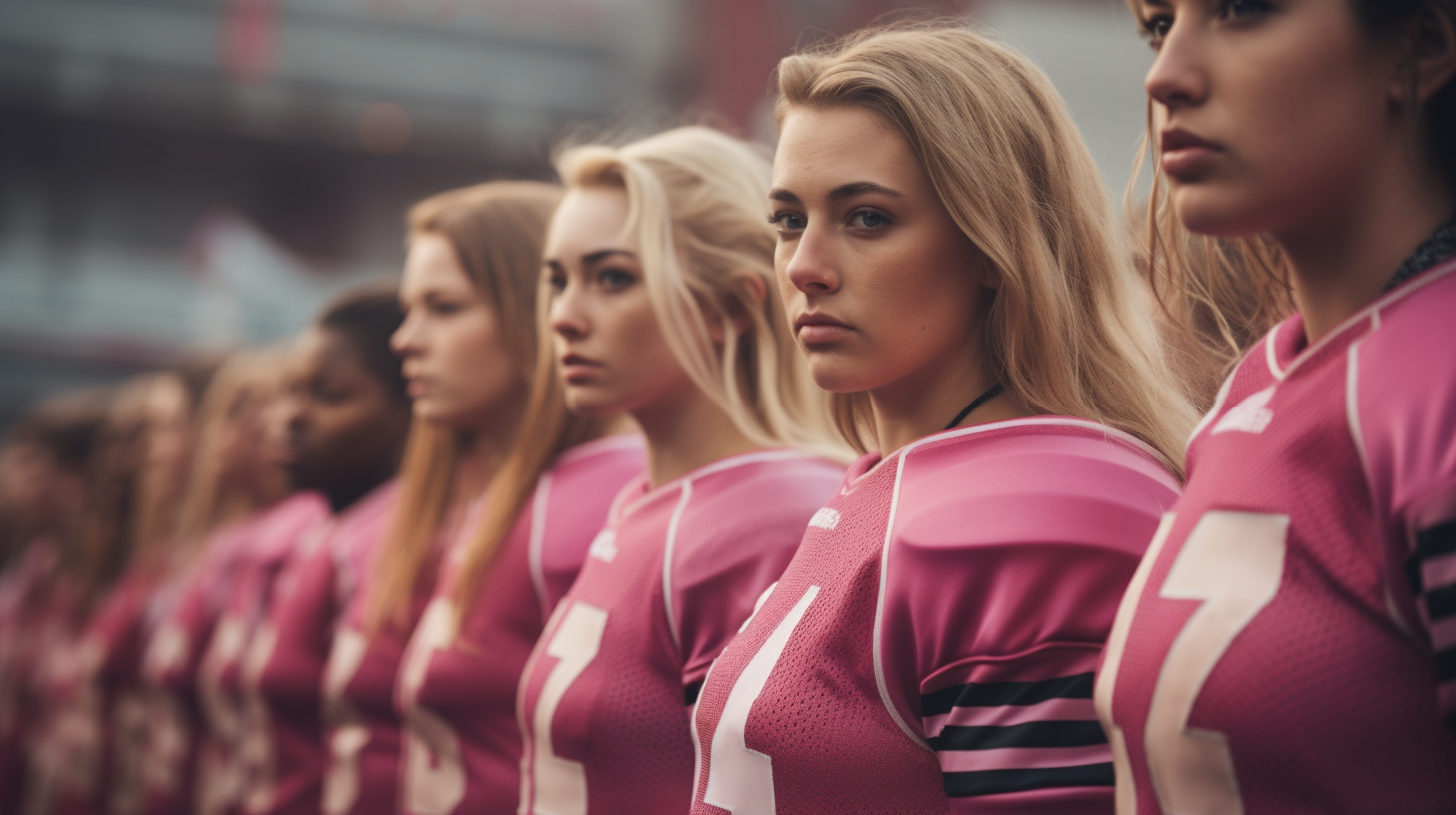 Girls wearing pink football jerseys