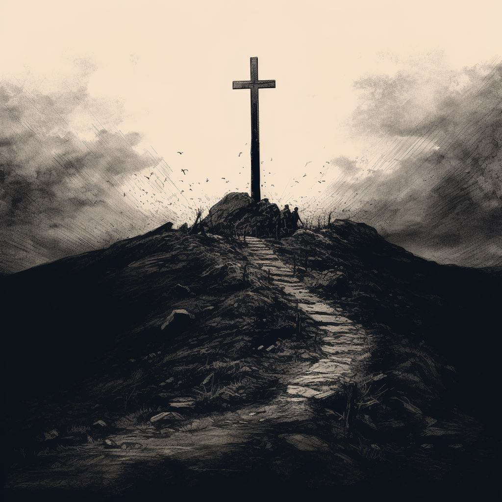 Fine art style of cross on hill