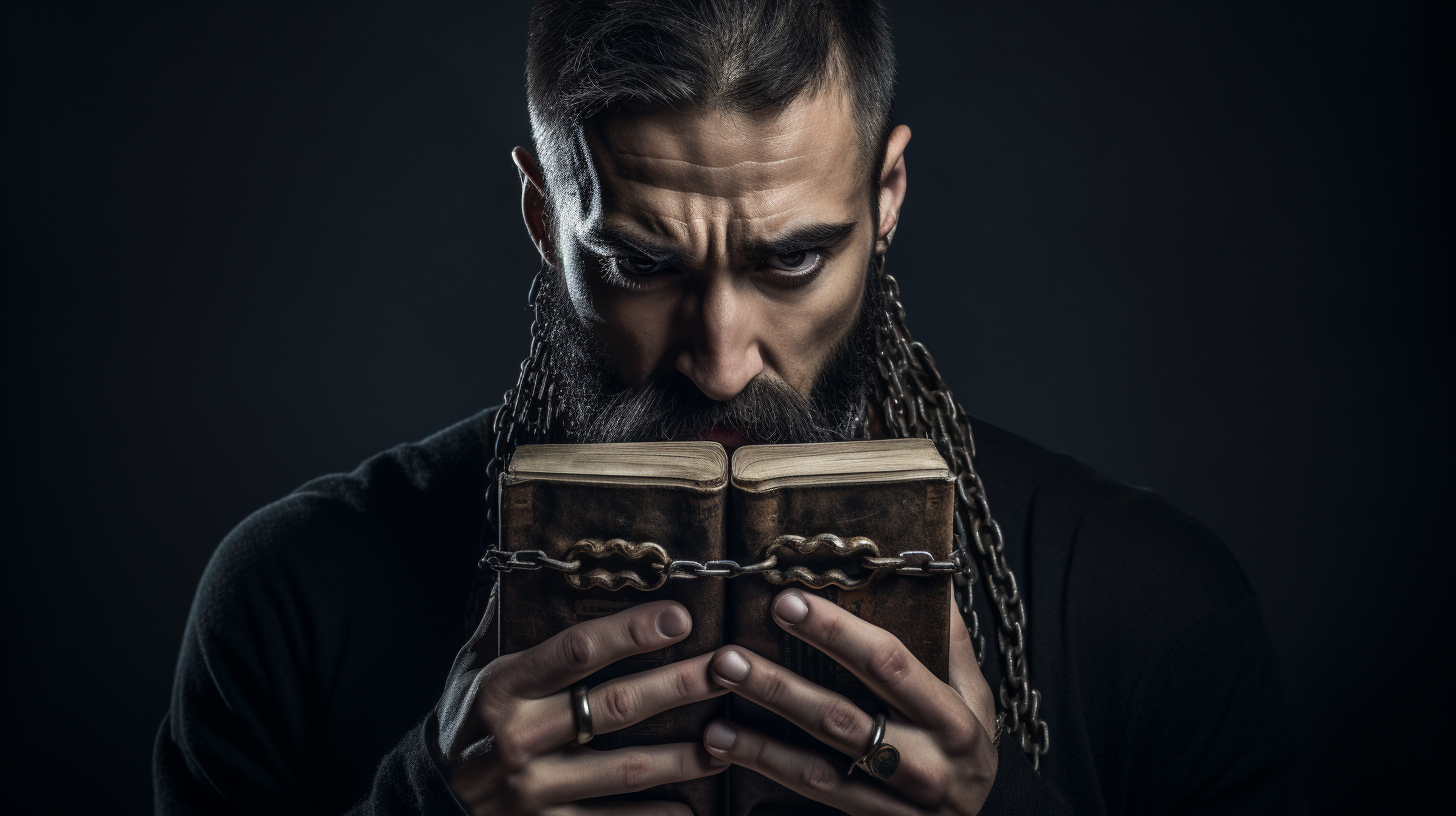 Man with Cross Necklace Holding Bible Gagged