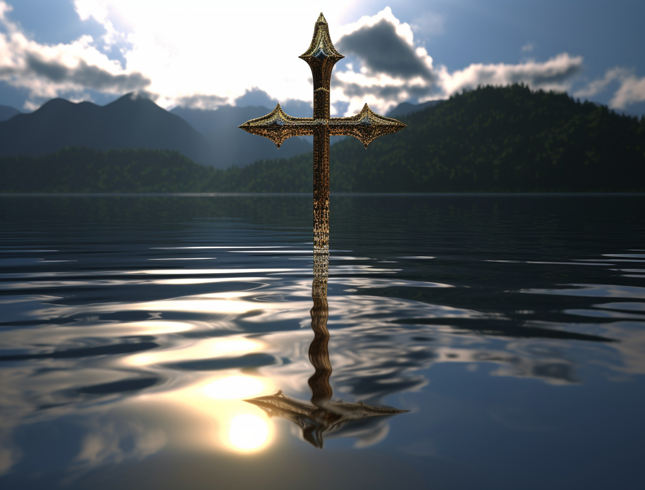 Reflective Cross and Knife in Water