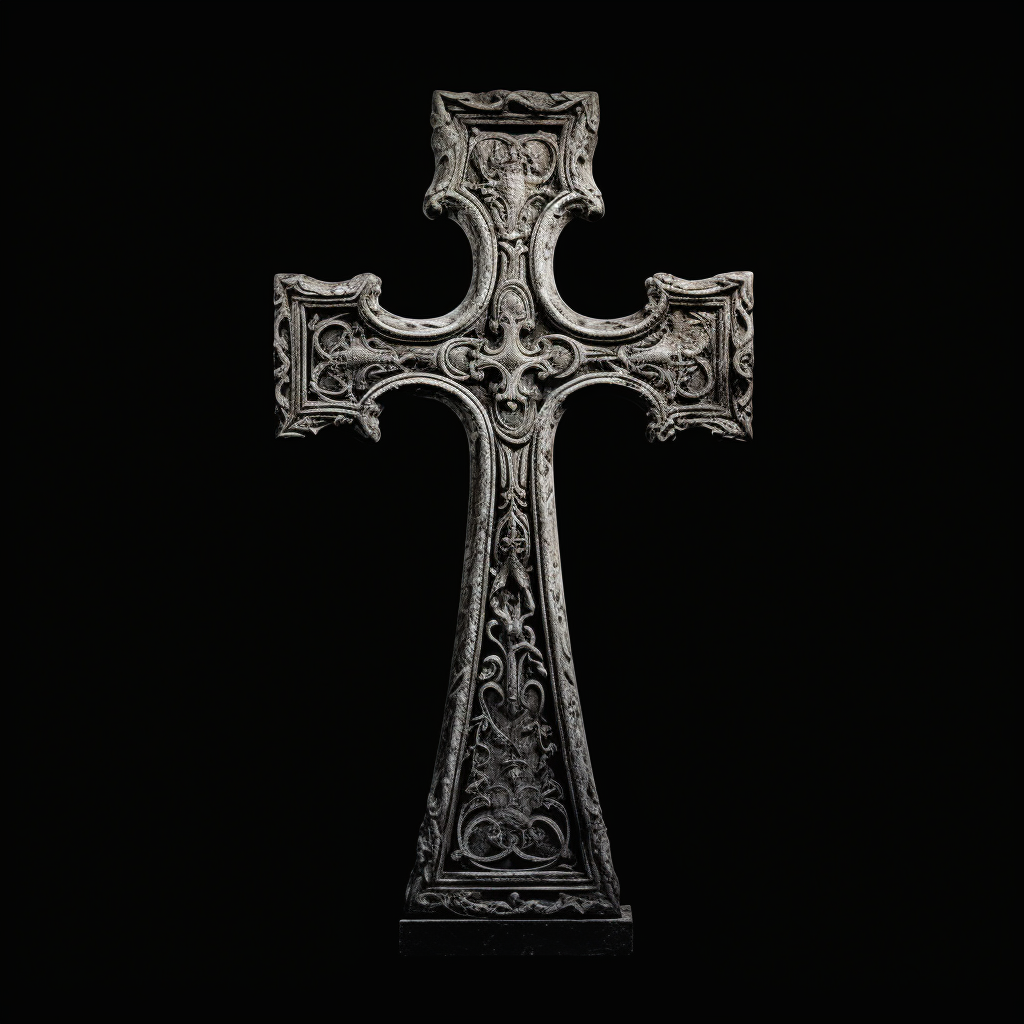 Cross tombstone in black and white