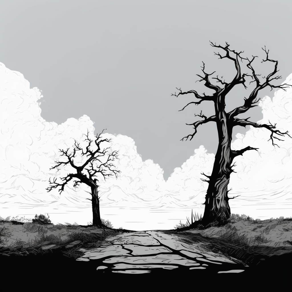 Two trees crossing in an animatic storyboard