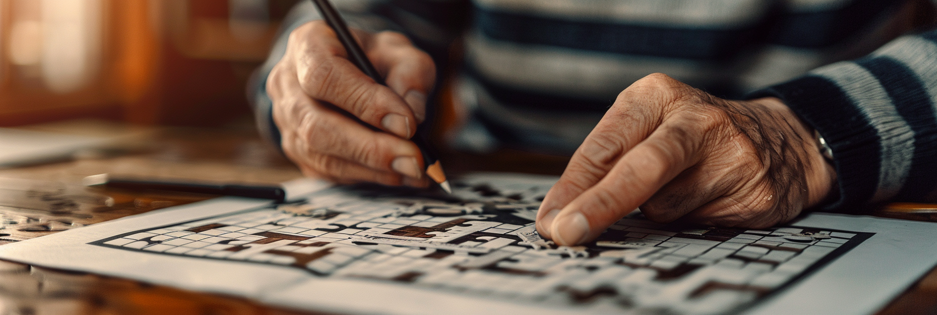 Office worker solving crossword puzzle