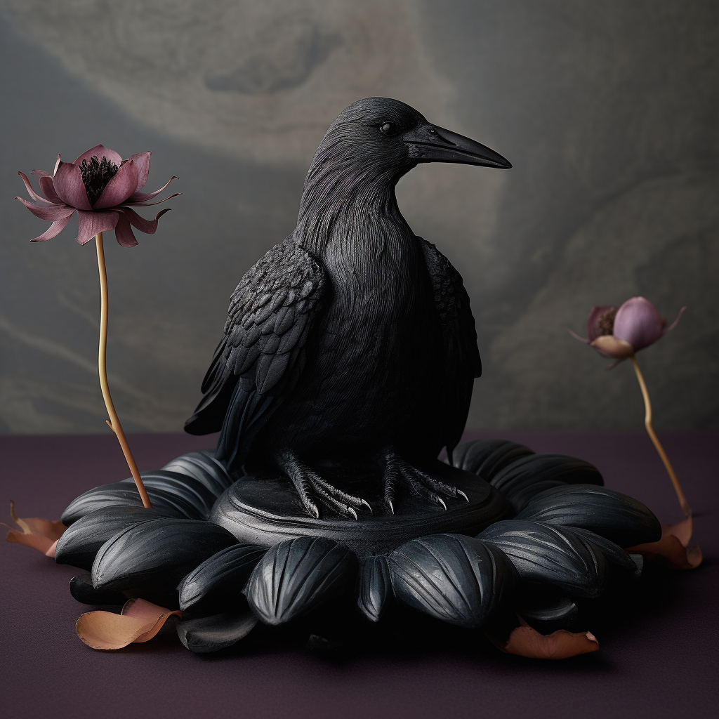 Crow meditating with Lotus flower