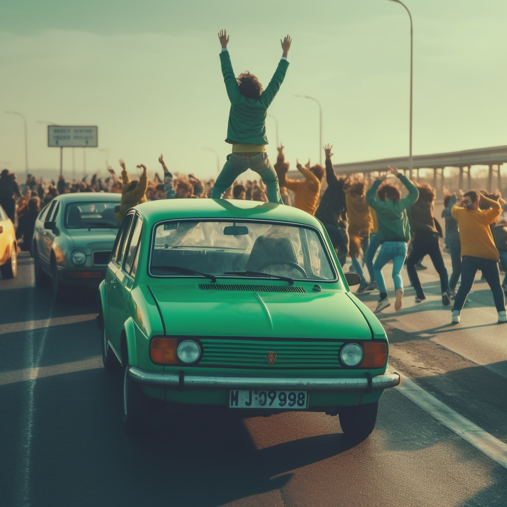 Crowd Dancing on Car Freeway Road