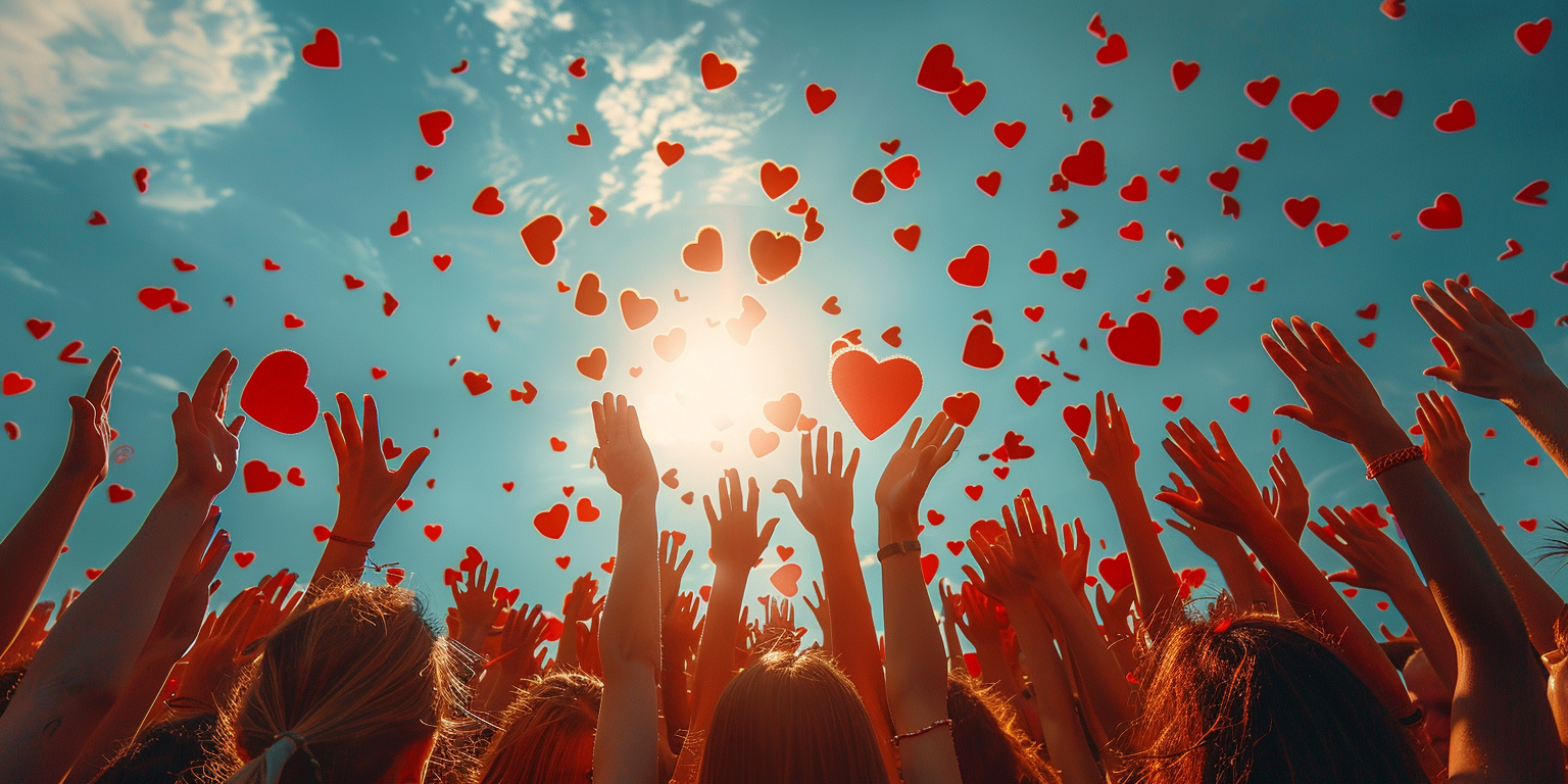 people hands hearts blue background