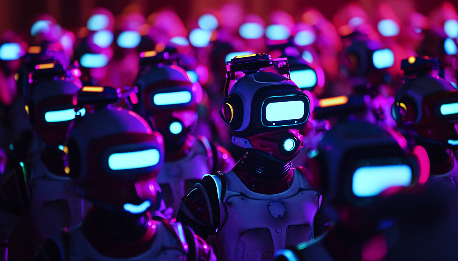 Robot crowd at blacklight rave