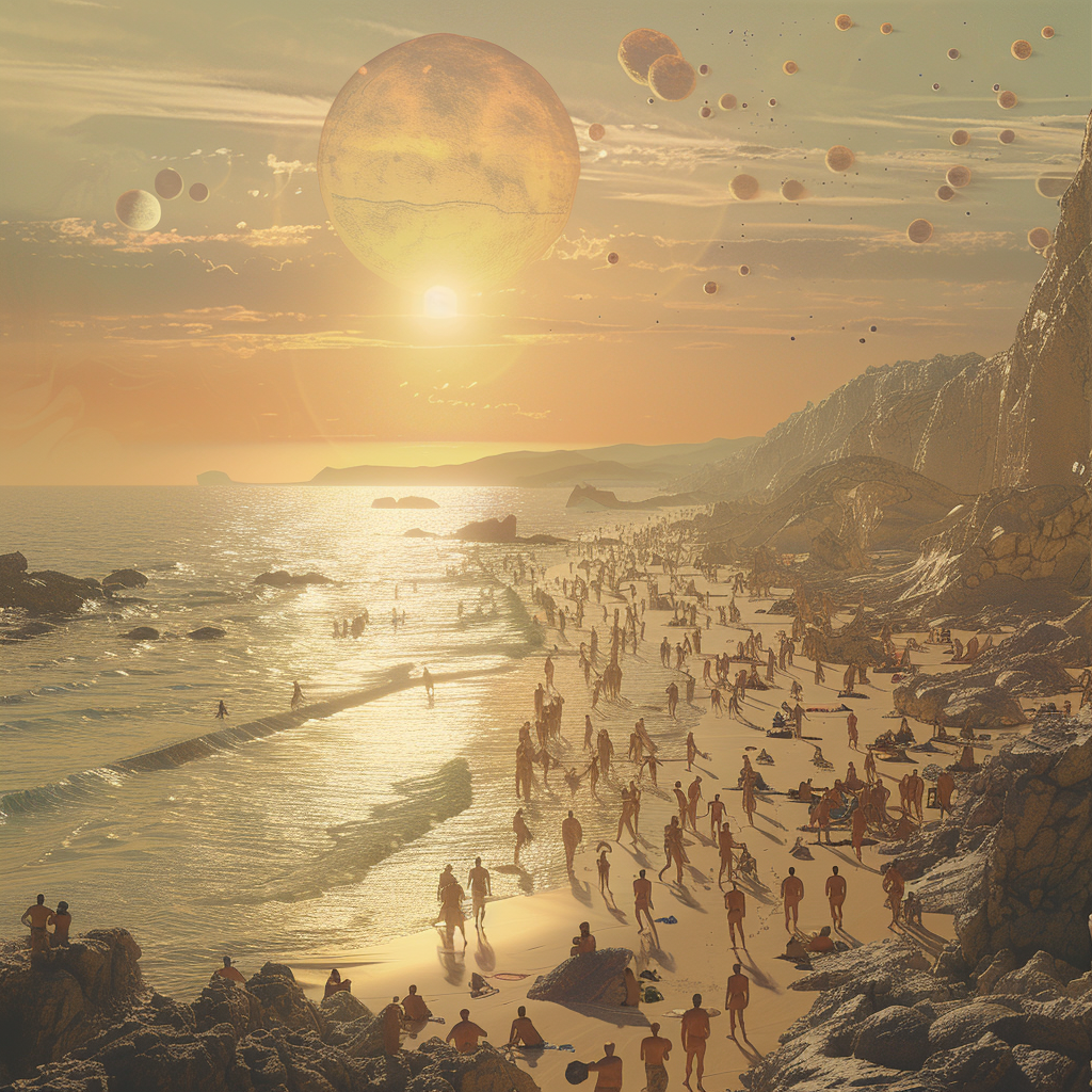 Alien planet crowded beach image