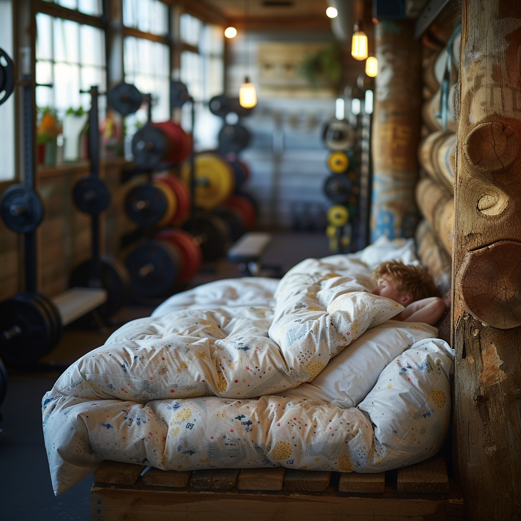 Bed in crowded gym