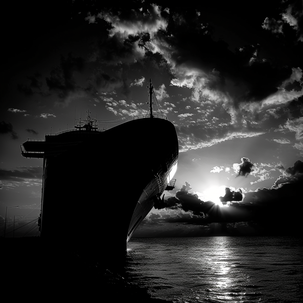 cruise ship silhouette at sea