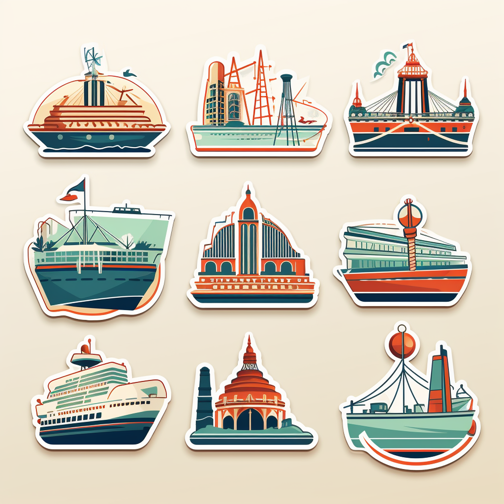 Trendy cruise landmarks sticker collection