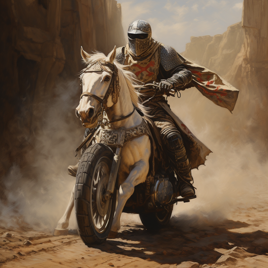 Crusader soldier on a motorcycle