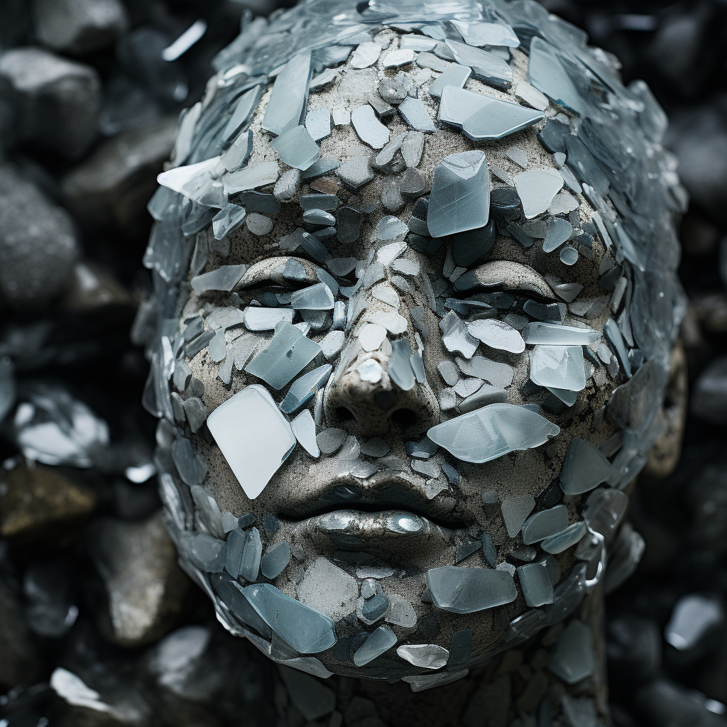 Stunning stone face surrounded by crushed glass