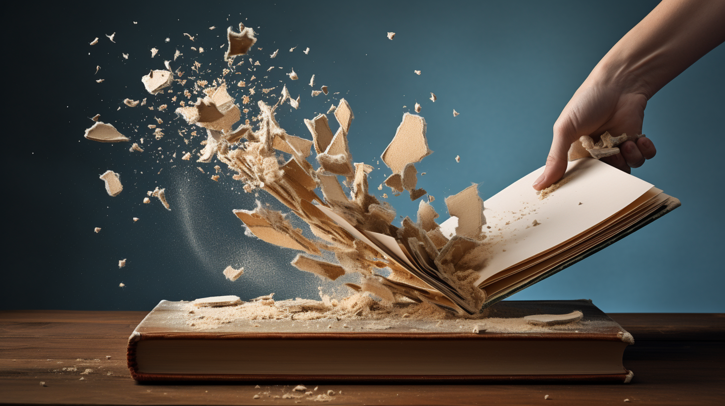 Book being crushed into pieces