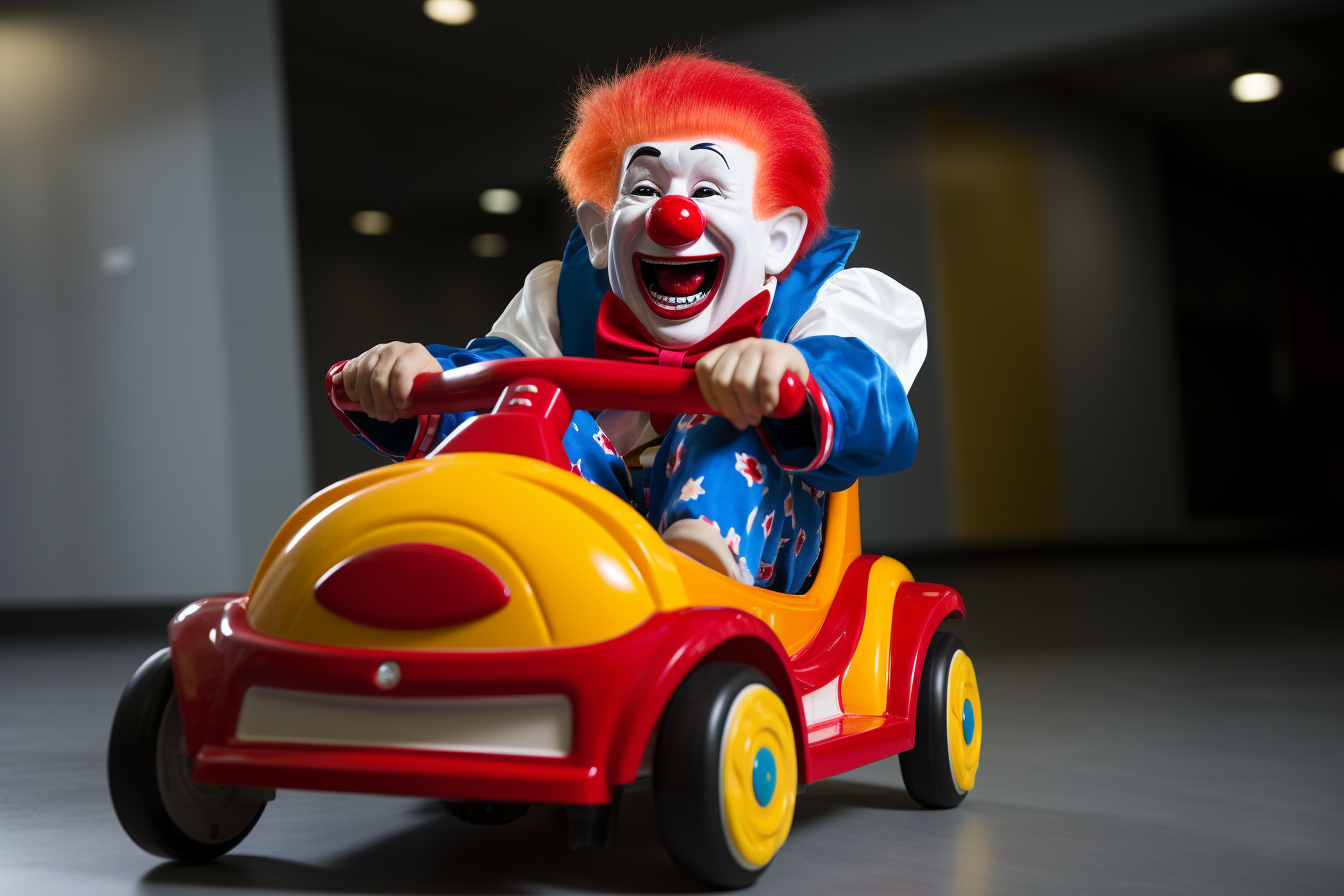 Trump driving clown car with tears