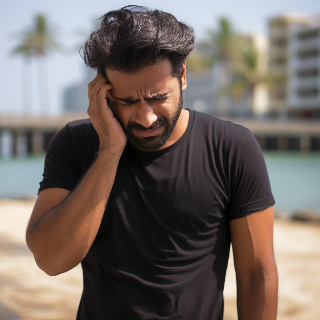 Sad young man in black shirt