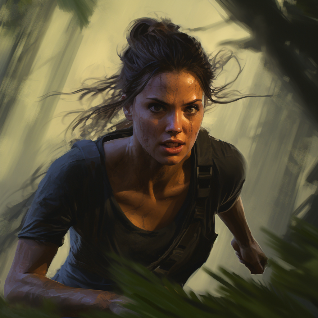 Fuzzy phone picture of Lara Croft running into the bushes