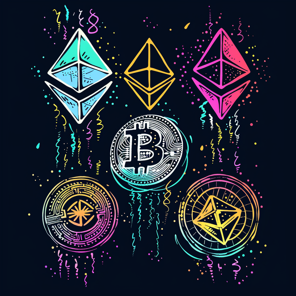 Cryptocurrency symbols doodle design