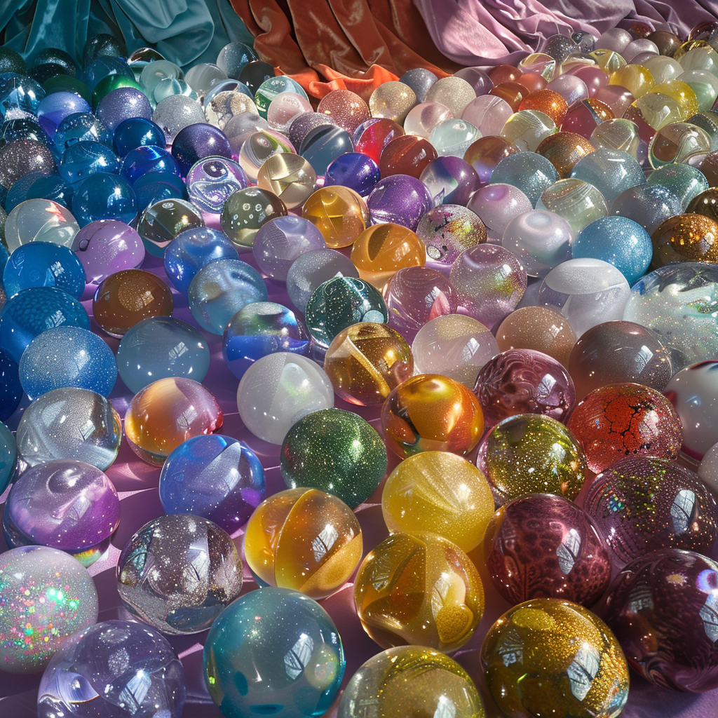 Crystal balls on colorful cloth